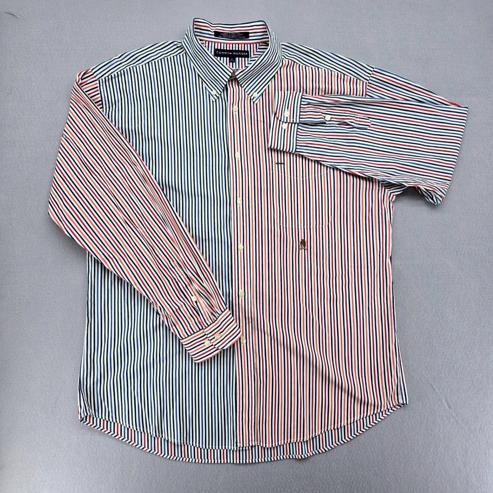 Tommy Hilfiger Striped Button Down Shirt XL Y2K Regatta Crest Prep Vintage